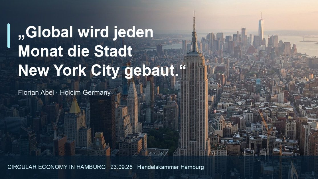 New York City mit einem Zitat zum weltweiten Ressourcenbedarf und zur Circular Economy in Hamburg